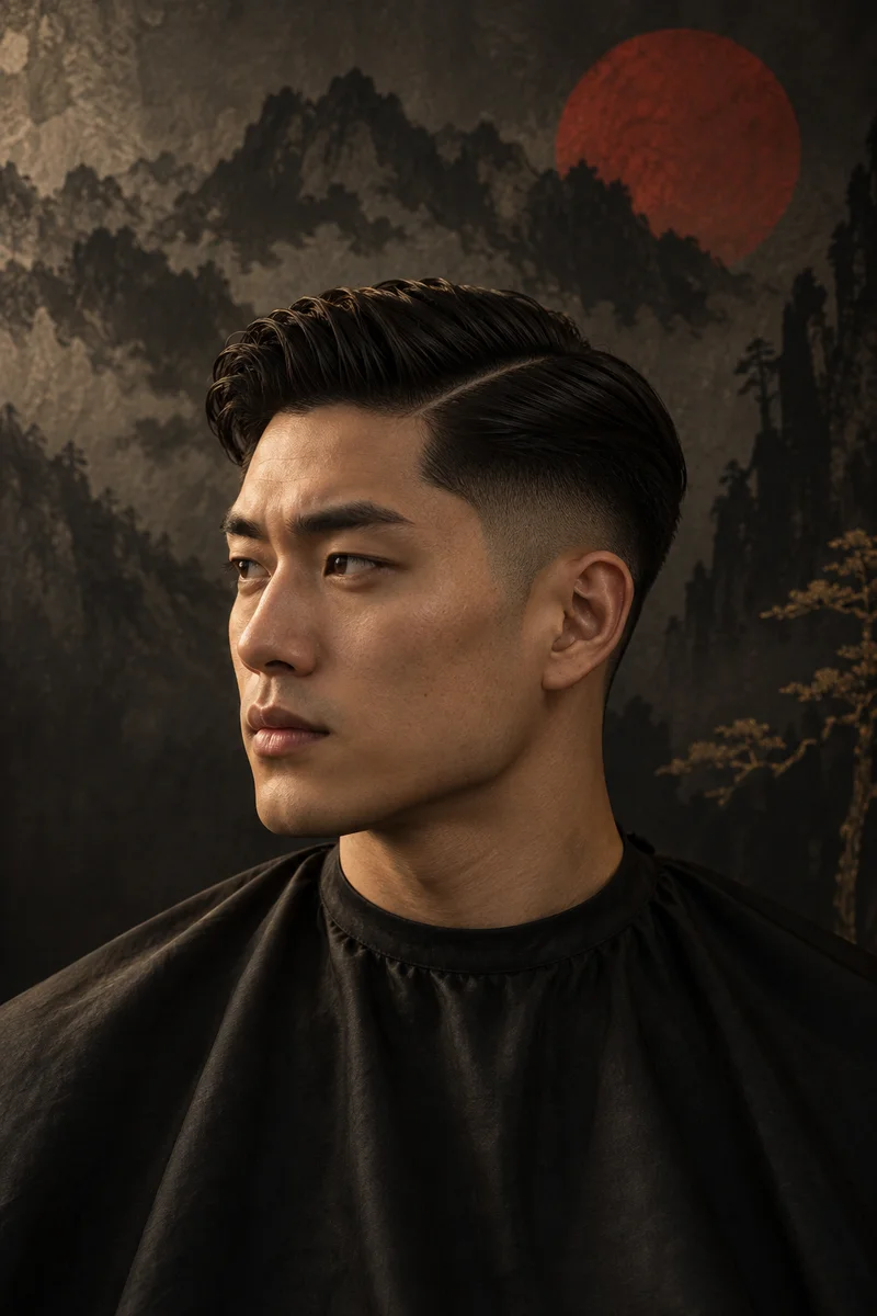 AI-created classic side part with neatly faded sides